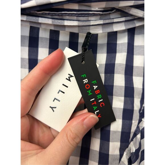 Milly NWD Blue Gingham Asymmetrical Ruffle Cascade Tie Skirt, Sz 6, MP $355 - Picture 9 of 12